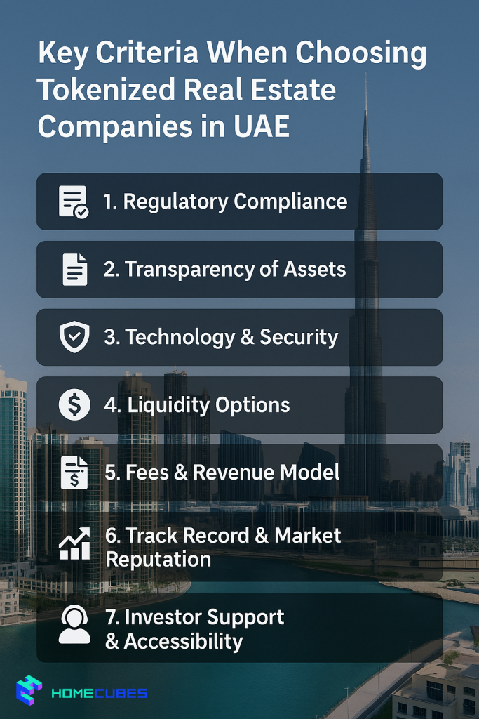 key criteria when choosing tokenized real estate companies in UAE
