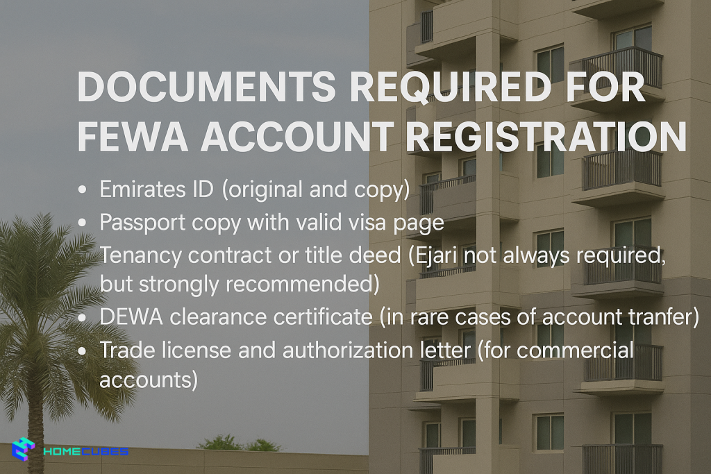 Documents required to set up a FEWA Account