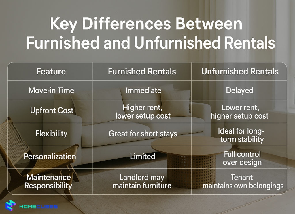 key difference furnished unfurnished rental options uae