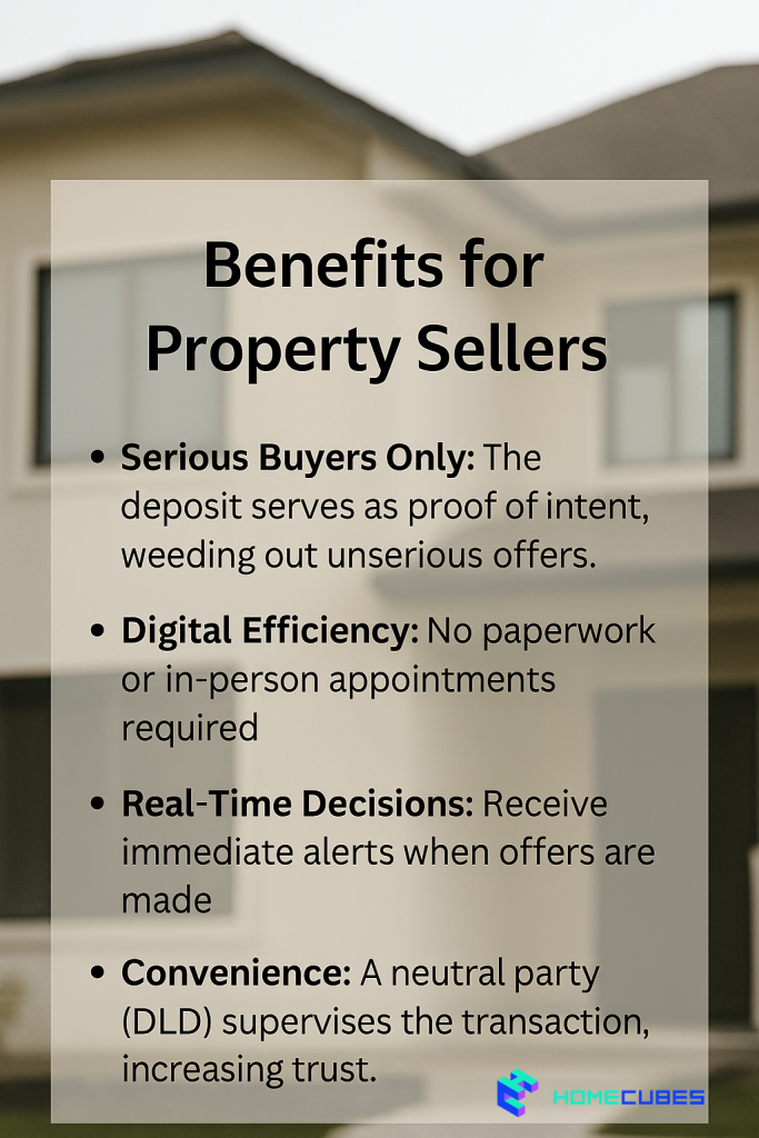 benefits for sellers DLD Services offer and deposit