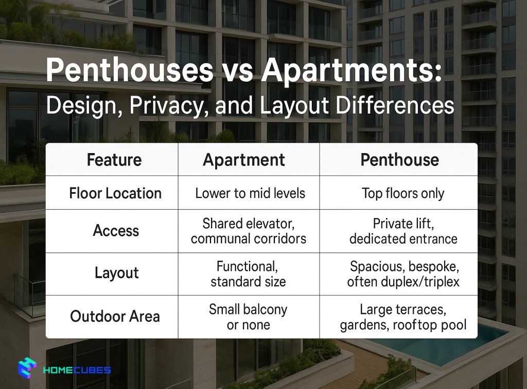differences of apartments VS penthouse's Property Types